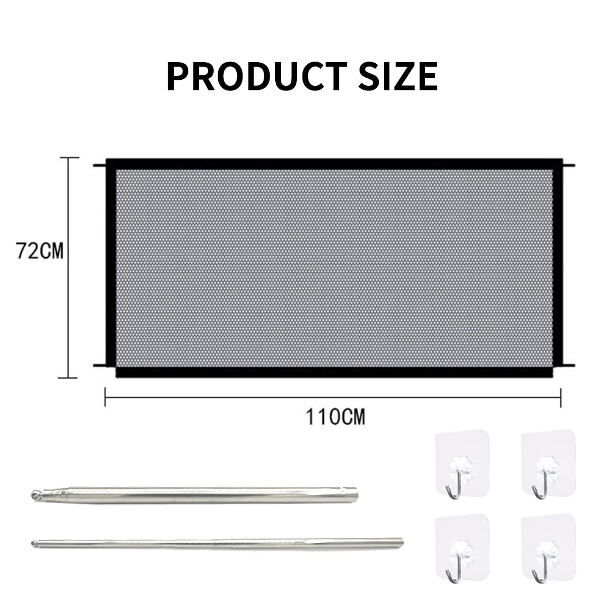 Zephyra Barrière Magique pour Chiens et Chats, Grille de Sécurité Pliable en Maille, 110x72 cm, Facile à Installer sans Perçage, Idéal pour Escaliers, Portes et Cuisines, avec 4 Crochets Adhésifs