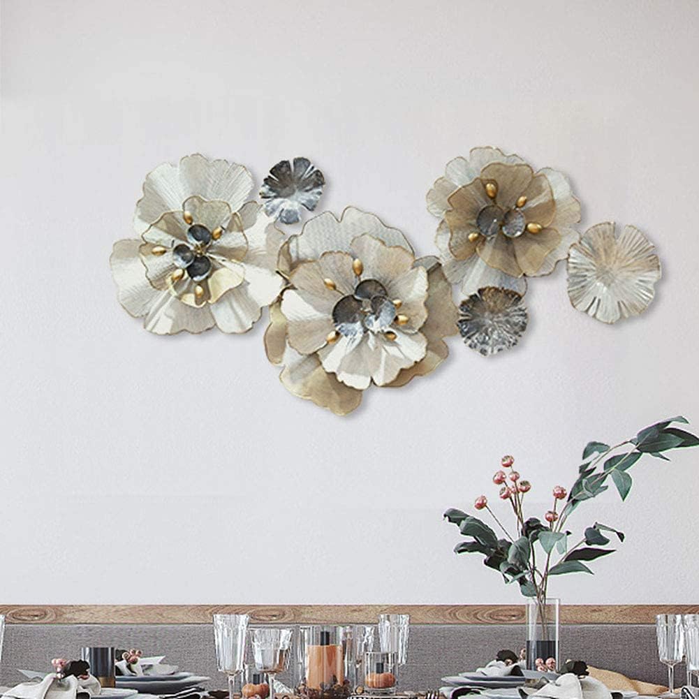 YAIUNHIQ Metal wall decoration for home, stereo art flower wall hanging sculpture, wall decoration wrought iron pendant, 117 56cm