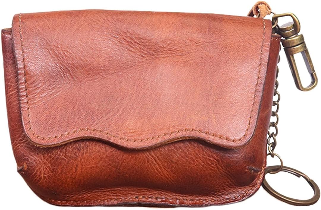 Leather Change Purse, Key Coin Purse in Cowhide Leather Genuine Leather Wallet Coin Purse for Men and Women (Brown)