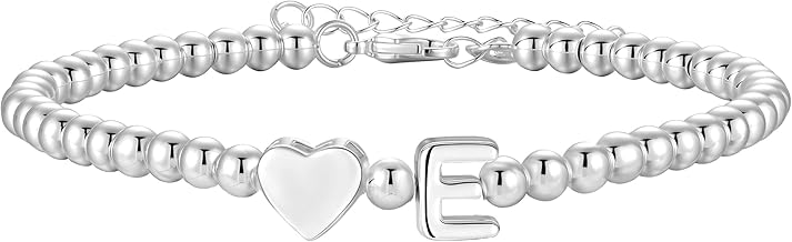 Aretas Initial Bracelet for Women Girls S925 Silver Letter A-Z Heart Pendant Bead Bracelet Christmas Birthday Gifts for Girls Daughter Sister Friends Jewellery
