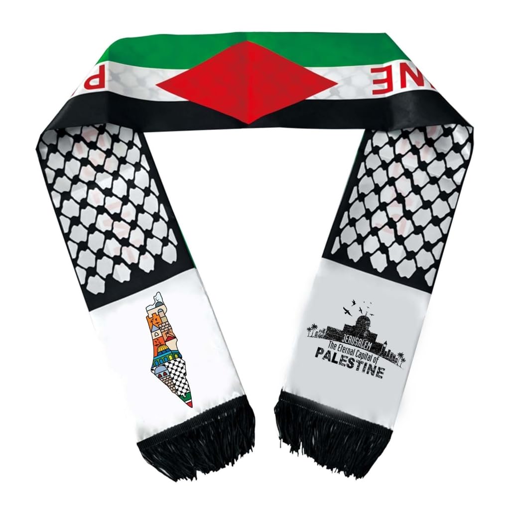 Elnwnnkc Printed Palestine Flags Scarf for Formal Event National Flags Fringed Neck Scarf Satins Sash Multiuse