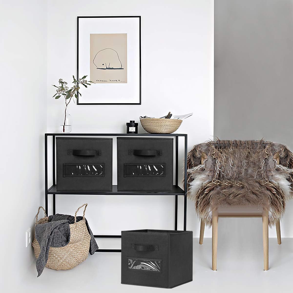 TomCare 8-Pack Storage Cubes Foldable Fabric Cube Storage Bins with 10 Label Window Cards Cloth Cube Organizer Bins Storage Baskets Containers for Shelves Closet Organizers Cubby Cube Storage (Black)