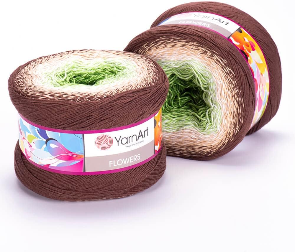 1 Skein/Pack Yarnart Flowers Gradient Yarn, Each Ball 8.8 Oz (250gr) / 1094 Yards (1000m), 55% Cotton 45% Acrylic, Superfine Fingering Weight for Knitting and Crochet, 272 - Brown Green