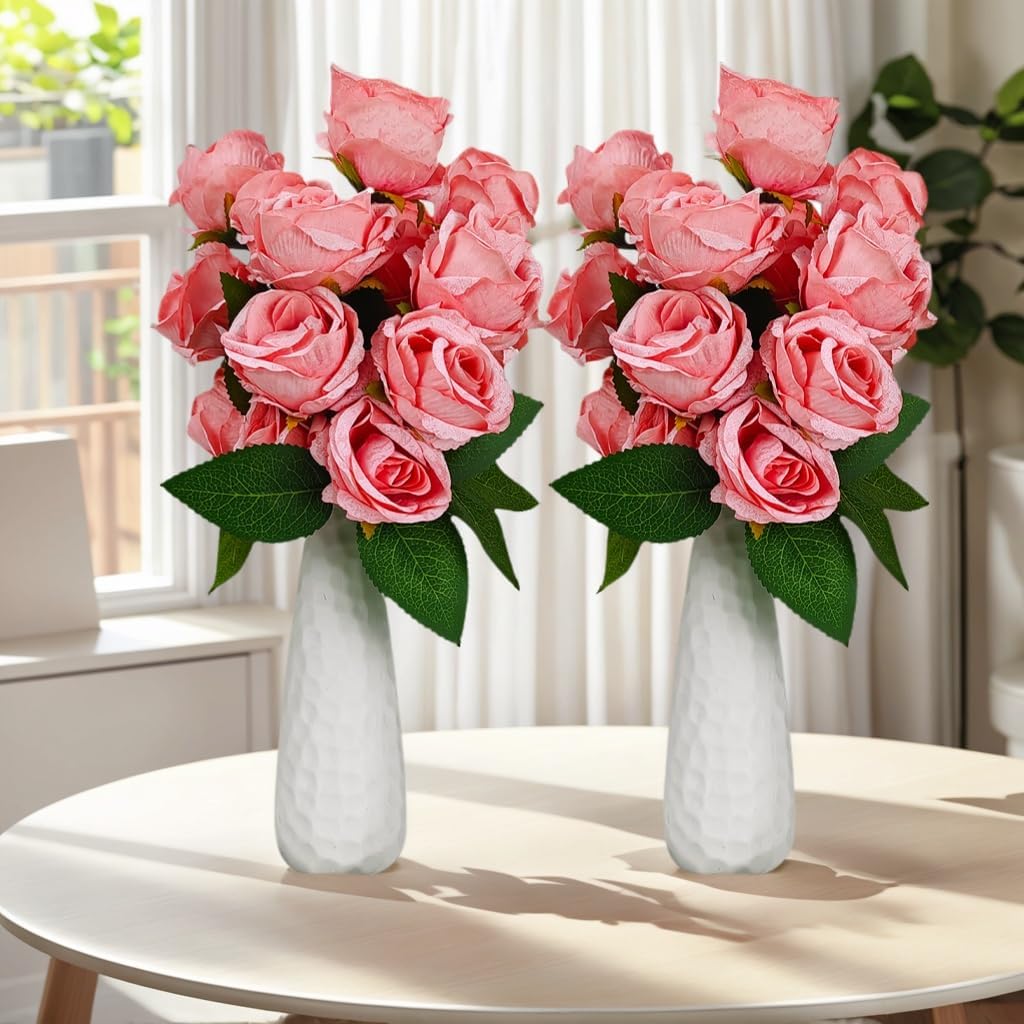 2 Pack DIY Artificial Rose Flowers, 42 Pink Roses Total, Bendable 12.6" Stems, 7 Adjustable Branches Realistic Fake Flowers for Home, Office, Wedding, Party, Valentine's Day, Crafts & DIY Decor (Pink)
