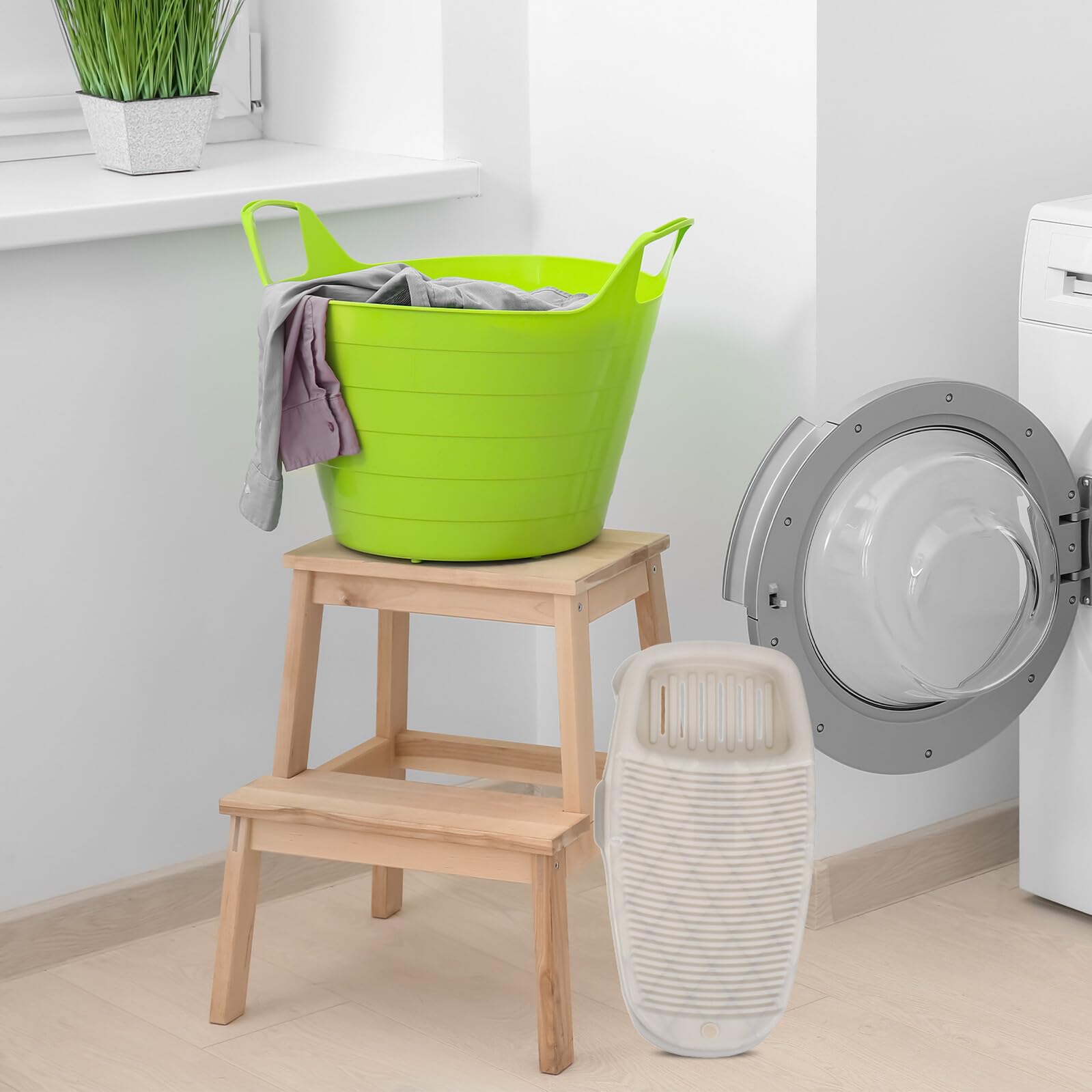 2 Stück Tragbare Waschbretter aus Kunststoff für Handwäsche | Ergonomische Form, Rutschfeste Struktur, Platzsparend Verstaubar, für Waschbecken und Reise
