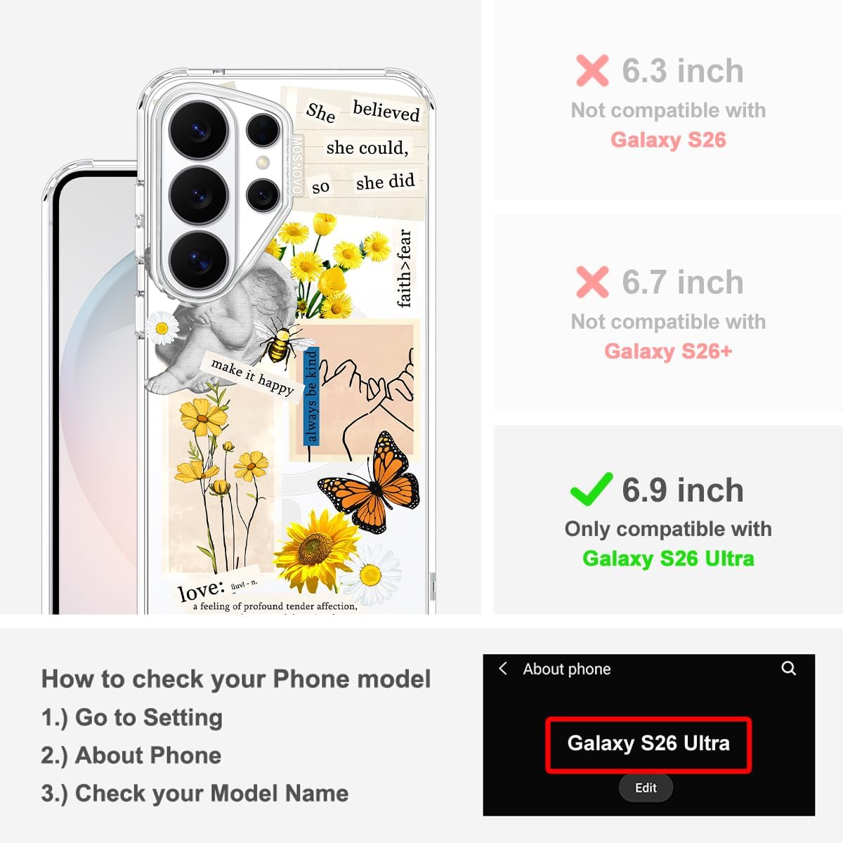MOSNOVO for Samsung Galaxy S26 Ultra Clear Case, Fit for MagSafe, 6.6ft Military-Grade Shockproof Magnetic Protective Phone Cover,Vintage Collage Art