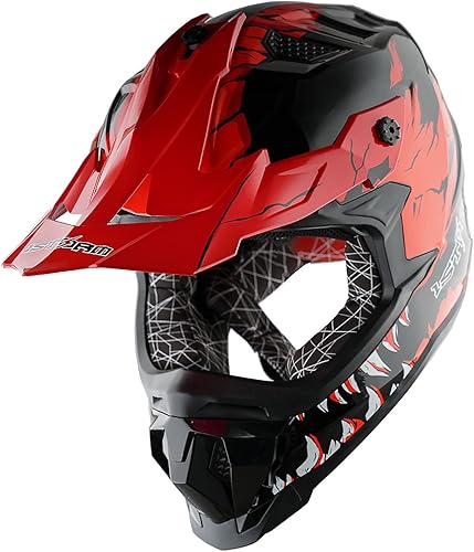 Miniatura 7 de 1Storm - Casco de motocross para adultos ATV Dirt Bike BMX MX, estilo pista de montaña en estilo de carreras, JH601 rojo dinosaurio