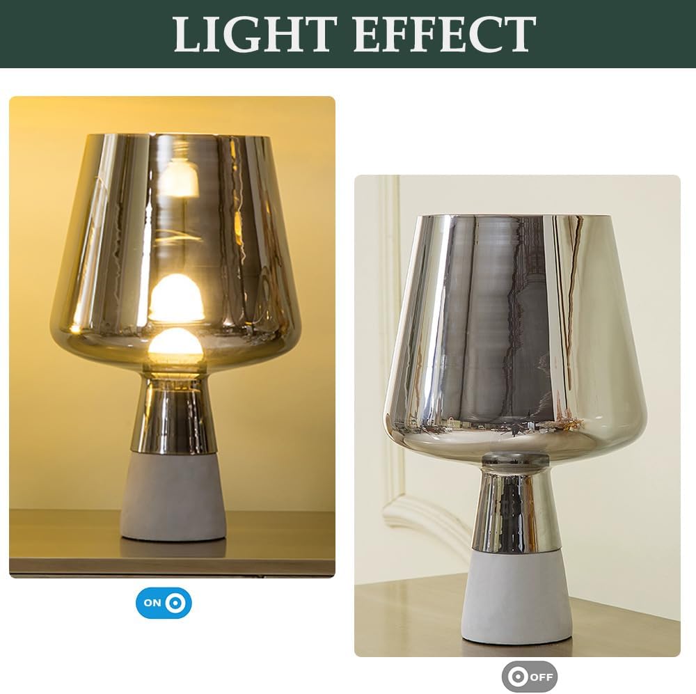 Skyblaze Concrete Table Lamp, Glass Night Light, Industrial Nightstand Table Light, Modern Bedside Desk Lamp for Bedroom Living Room Home Office (Smoky Grey)