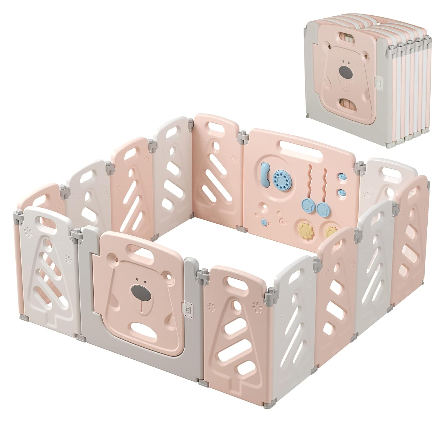 MonBébé Baby Playpen 14 Panels Foldable Baby Safety Play Yard with Gate