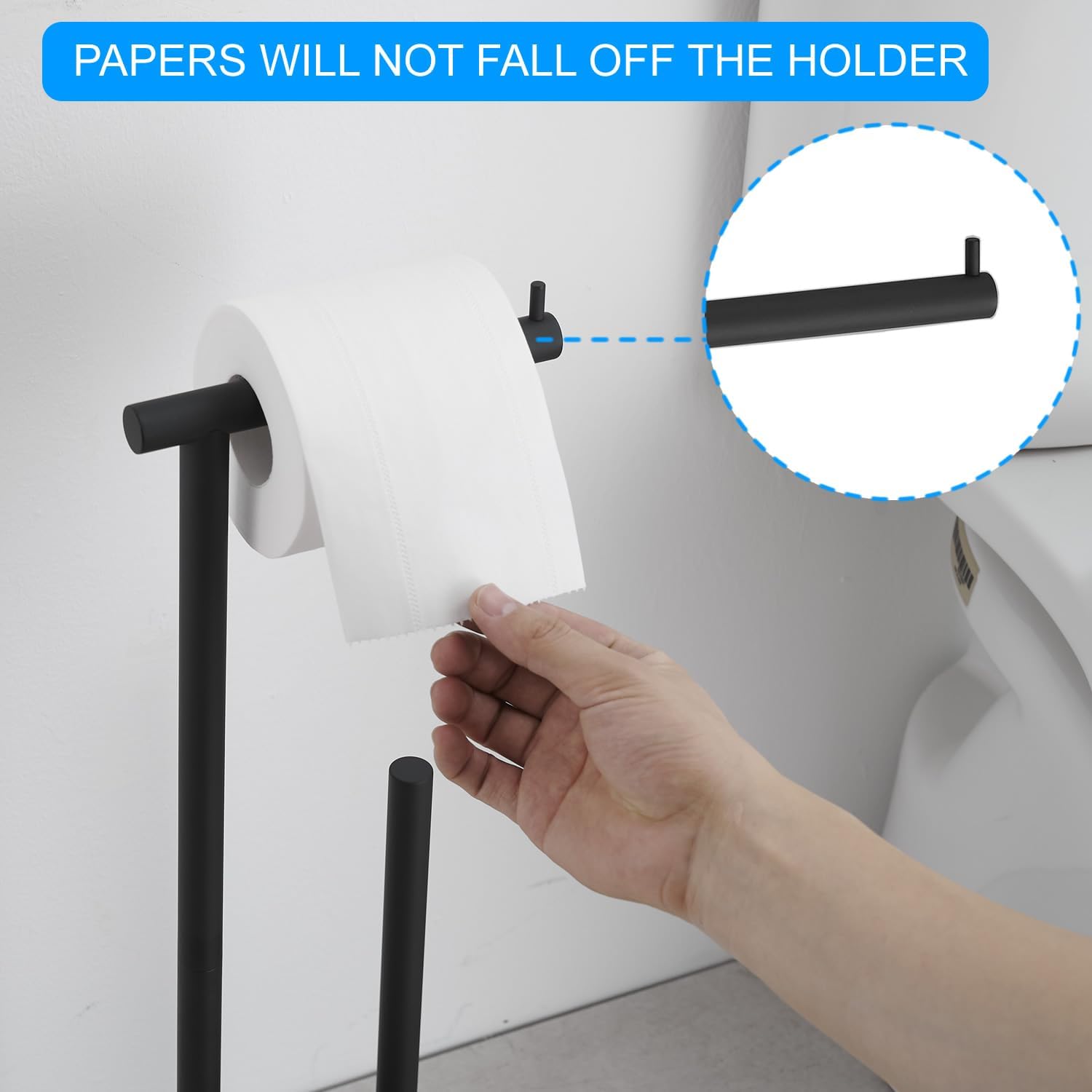 FFK Toilet Paper Holder Free Standing, 21.5" Bathroom Toilet Tissue Roll Holder Stand with Storage, SUS304 Stainless Steel Rustproof