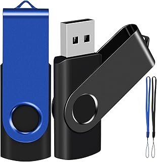 EASTBULL Memoria USB de 4 GB, 2 unidades, color negro y azul con cordón