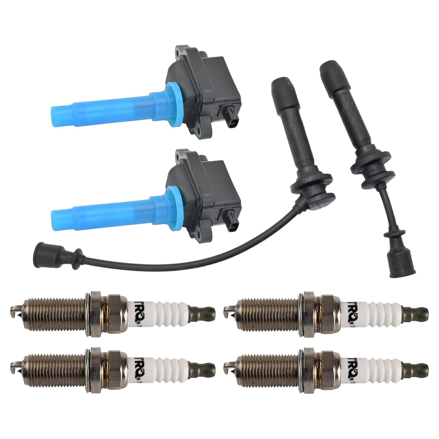 TRQ Ignition Kit Ignition Coil Spark Plugs Wire Set Compatible with 1998-2001 Kia Sephia 2000-2004 Spectra