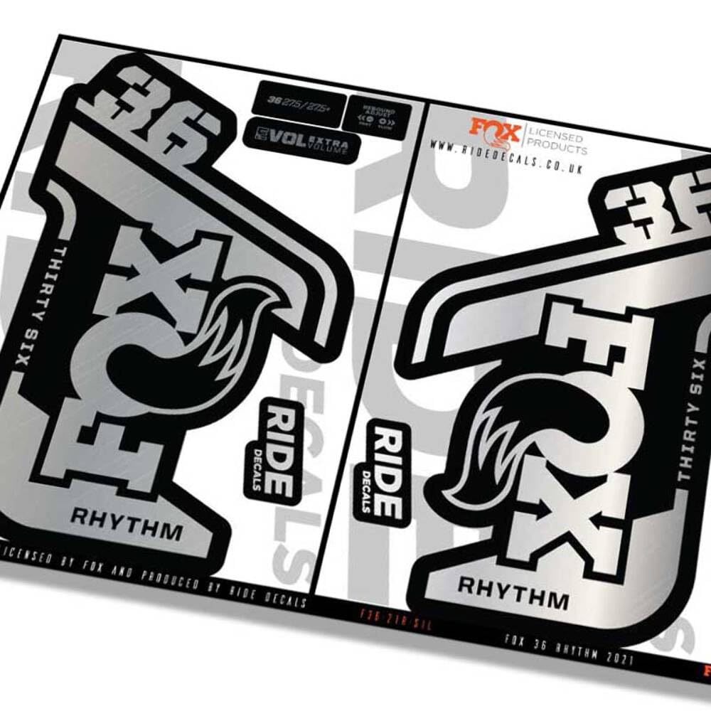 Fox 36 Rhythm 2021 Fork Decals - Metallic Silver- Licensed by Fox Gloss