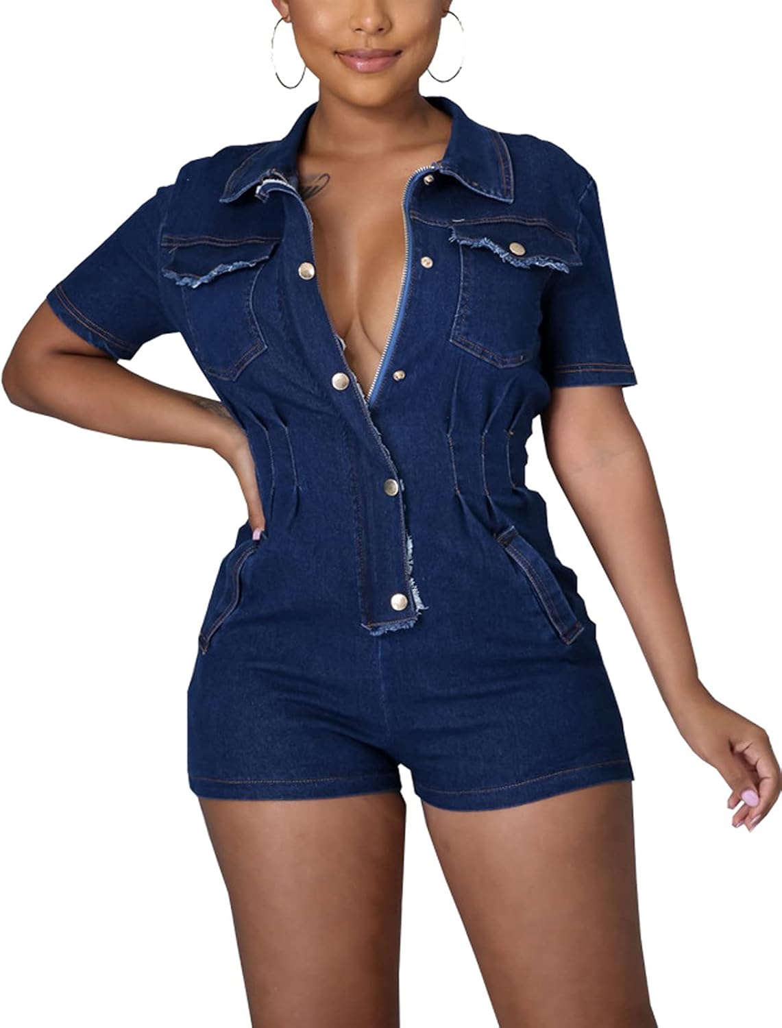 denim jumper shorts outfit