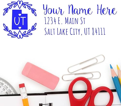 Miniatura 47 de State Love - Sello de dirección autoentintado para Texas, caja rosa, púrpura o negra, impresiones limpias y nítidas, diseño rectangular, tamaño 7/8