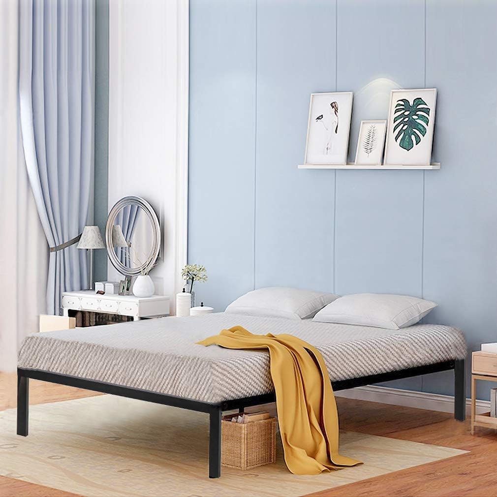 King Size Wooden Slat Edge Platform Metal Bed Frame Mattress Foundation