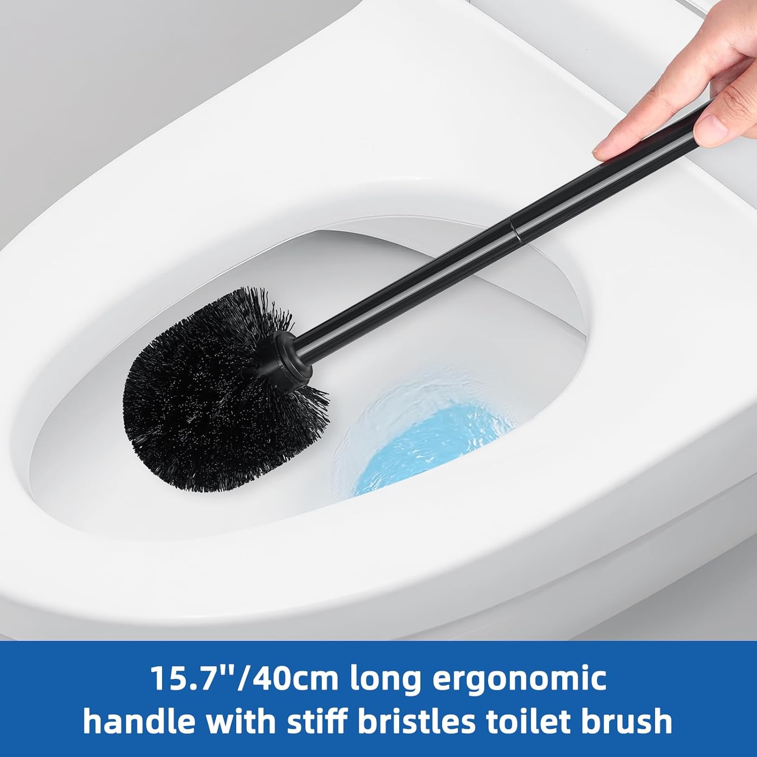 Qaestfy Toilet Plunger and Brush Set for Bathroom Cleaning, 2-in-1 Long Handle Toilet Bowl Brush with Stiff Bristles & Powerful Plunger, Space-Saving Holder (Pack of 2)