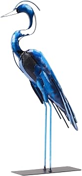 SunBlogs Art Metal Heron Statue, Handmade & Hand-Painted Bird Decor Blue | Bird Figurine, Heron Art, Rustic Artwork for Living Room, Bedroom, Office Desktop, Cabinets, Heron Lover Gifts for Women