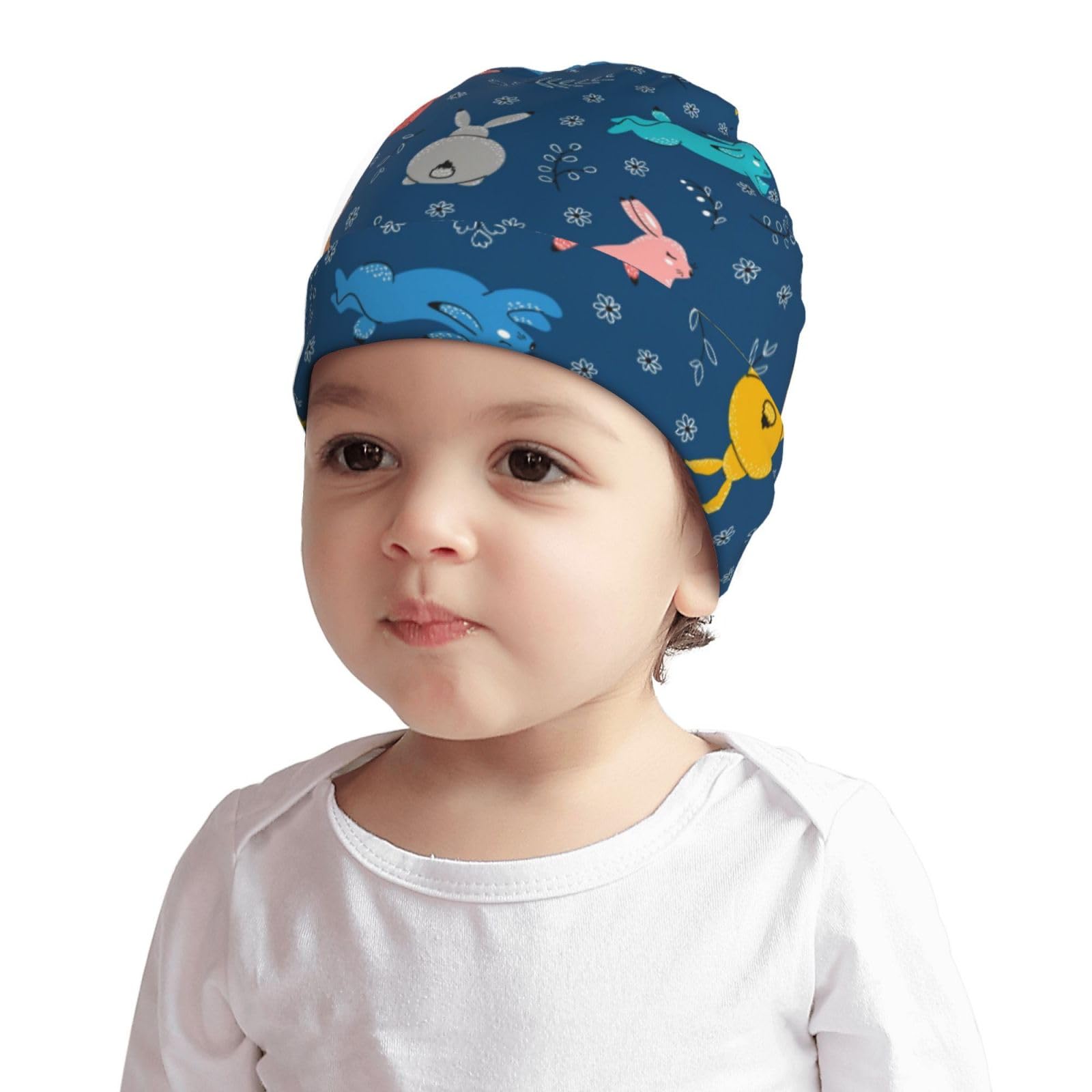 Cute Rabbit Pattern Kids Beanie Hats Warm Knit Beanie Cap Skull Caps Gifts Decor for Boys Girls White