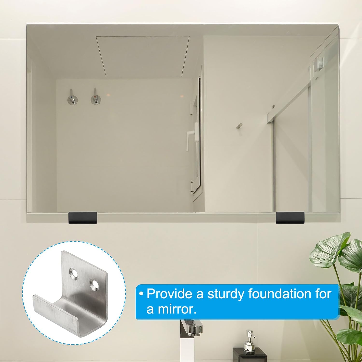 PATIKIL Tile Hanger Bracket 1.6x1.4"", 6 Set U Wall Mounted Mirror Clips Fasteners Stainless Steel Metal Mirror Holder Kit XL Size with Screw for Large Mirrors, Picture Frame, Silver Tone, Sliver