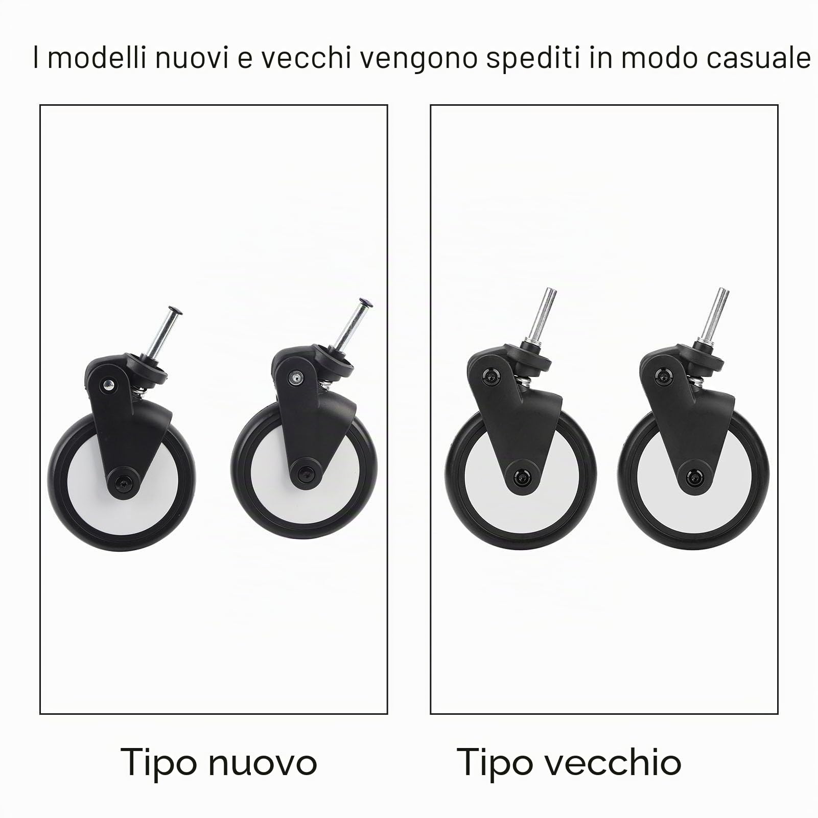 Ruote di ricambio universali per passeggino, diametro 13 cm, in gomma, accessori per passeggini, facili da installare con rotazione a 360 gradi (un paio di ruote anteriori)