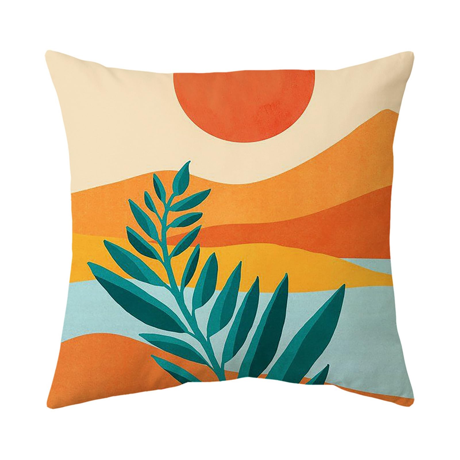 Pasisuu Abstract Boho Throw Pillow Cover 45x45cm, Bohemian Velvet Cushion Case with Minimalist Plant Sunset Patterns, Soft Decorative Pillow Protector for Living Room Sofa Bed Couch 45x45cm I