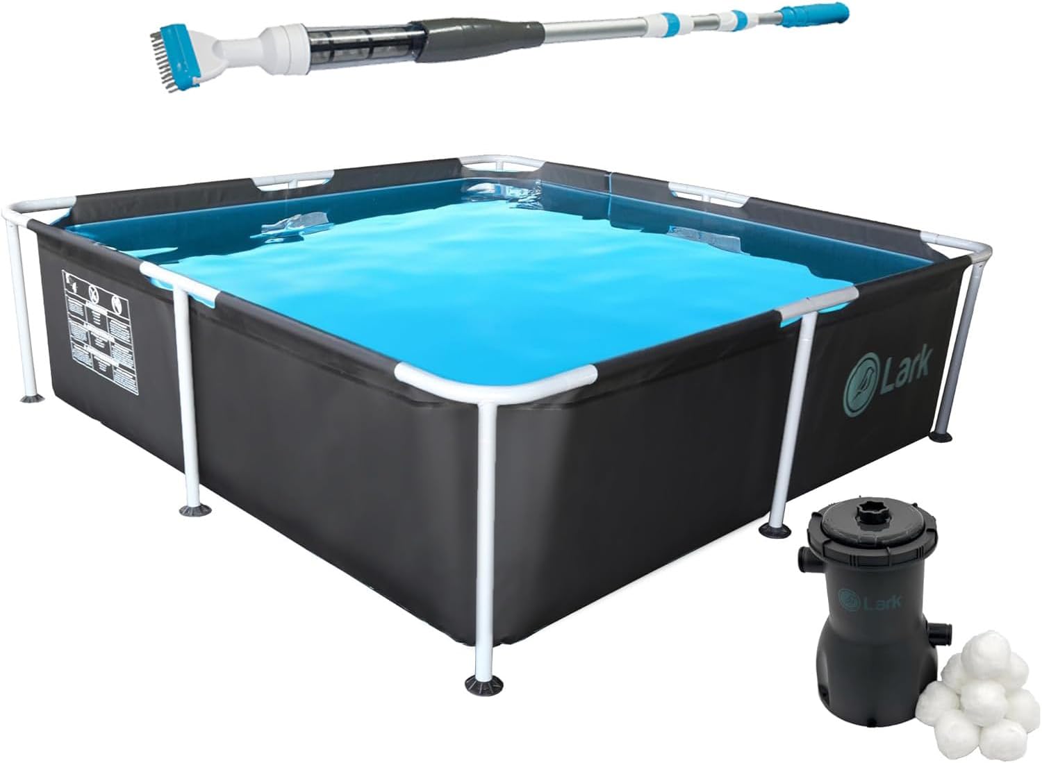 Lark 7' x 24" Square Metal Frame Above Ground Pool with 530 Gallon Filtration Pump and Battery Powered Vacuum