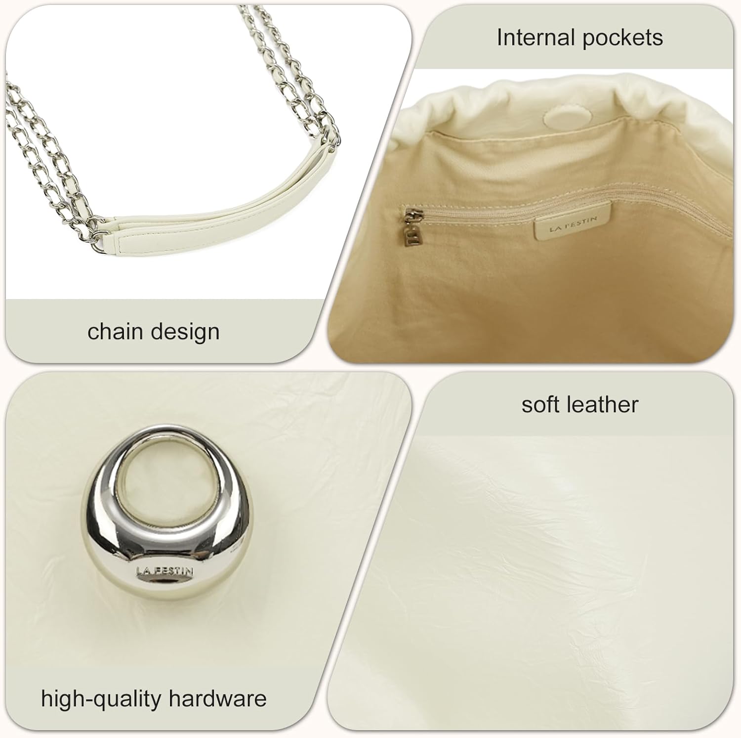 LA FESTIN Leather Bag for Women-Stylish Crossbody Purse with Chain Strap Luxury Soft Shoulder Bag Fashion Tote for Work - Image 4