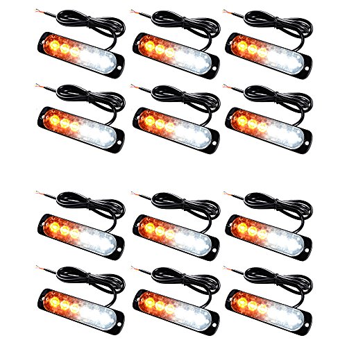 Universal super thin 6-LED Amber/White 16-Flashing Mode Car Truck Warning Caution Emergency Construction Strobe Light Bar (12X)