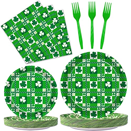 Kepeel 96 Pcs St. Patrick's Day Party Paper Plates Napkins, Green Plaid Irish Shamrock Party Supplies Disposable Dinnerware Tableware For St. Patrick's Day Party, Serves 24 #TOP1