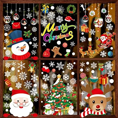 BBLIKE Christmas Window Stickers 8 Sheets Window Stickers Decor, PVC Xmas Decoration Reusable Christmas Stickers for Xmas Decals Decorations for Christmas Window Display,Home Decor,Party Decor (Color)
