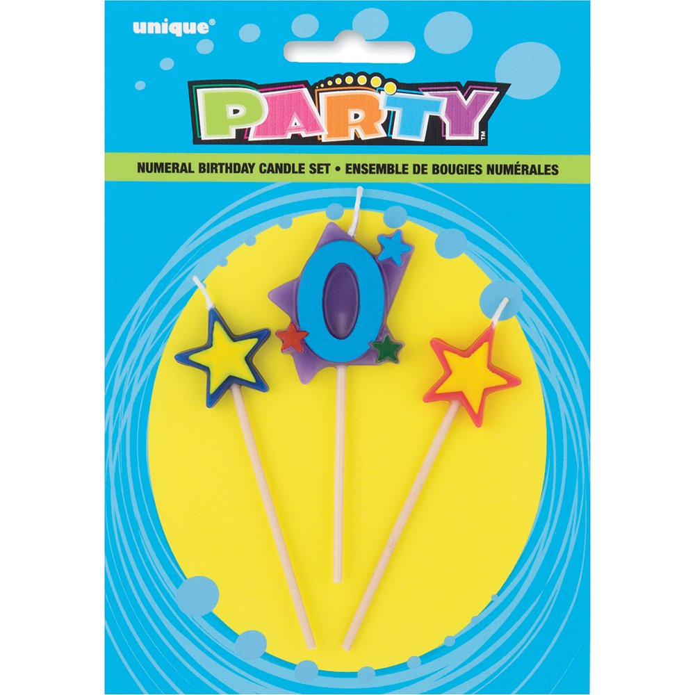 Stars & Number 0 - Juego de velas de cumpleaños (3 unidades)