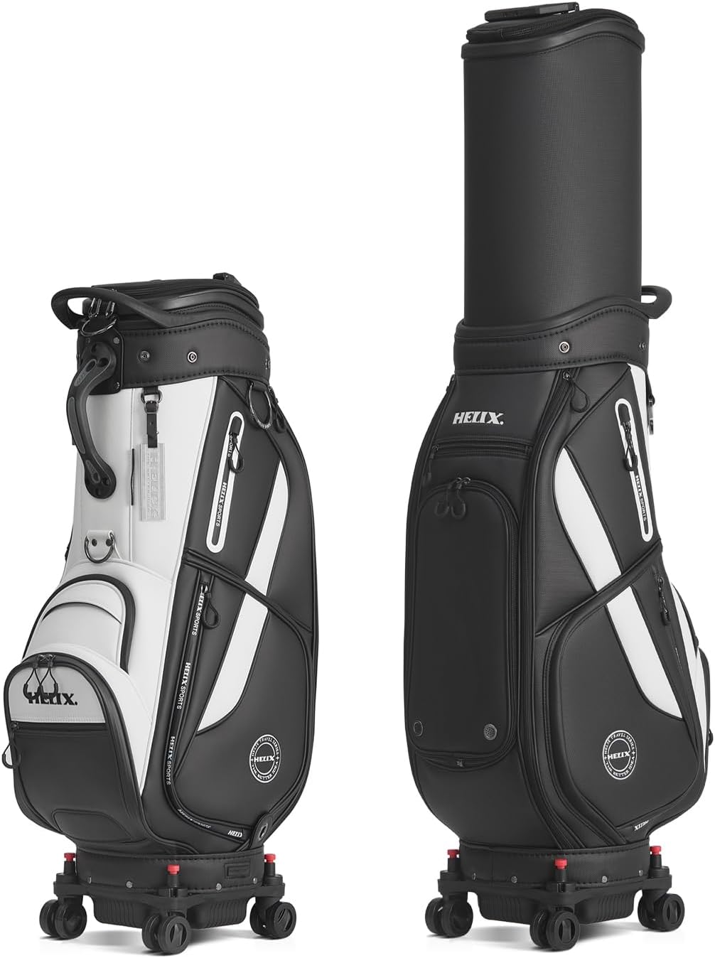 HELIX-Golf Golf Cart Bag, Easy to Carry, Retractable Golf Club Cart Bag with Locking Wheels Chassis and Latest Integrated Handgrip.
