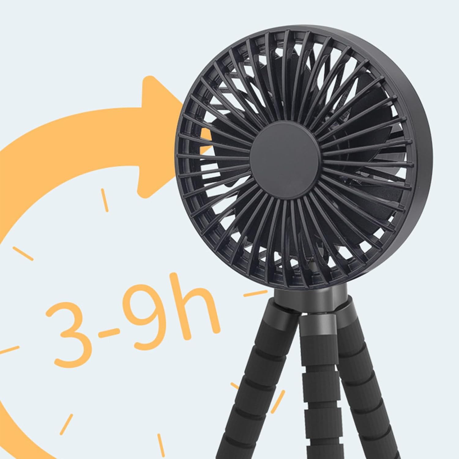 Travel Friendly Strollers Fan Flexible Mounting Fan Rechargeable Cooling Fan 3 Speed Setting Texture for Outdoor
