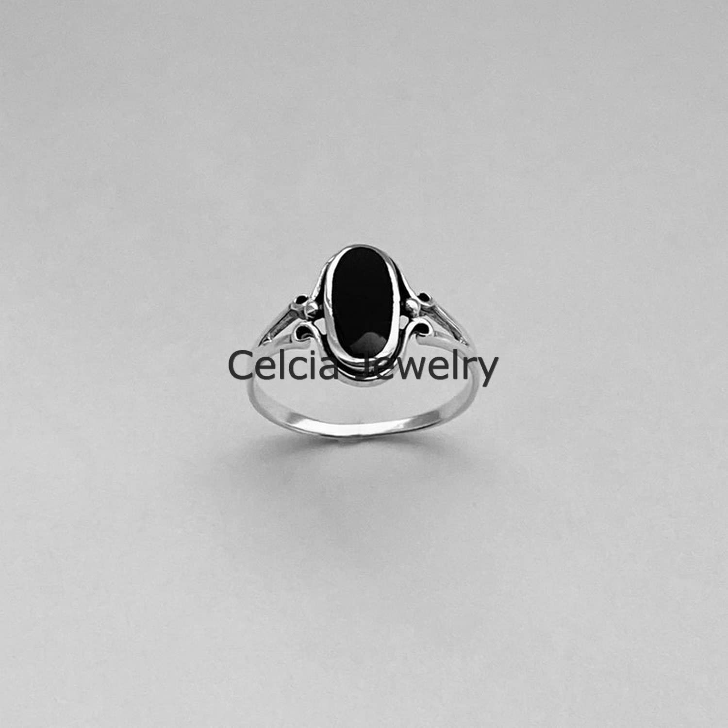 Anello ovale di onice nera anello da donna in vero argento sterling, anello di dichiarazione cool, anello bohémien Boho, regali per i migliori amici per la festa della mamma bella (nero-onice)
