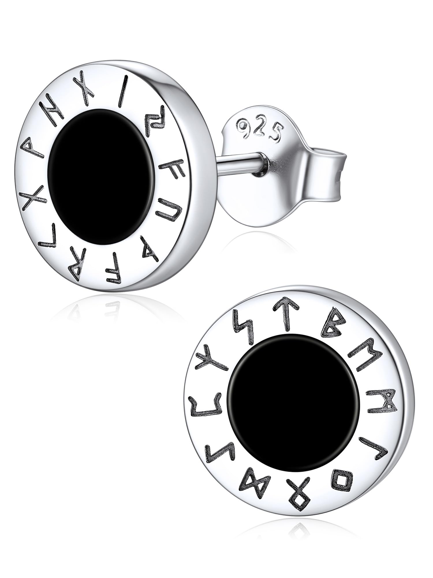ChicSilver925 Sterling Silver Viking Rune Natural Black Onyx Stud Earrings For Women MenRecycled Claim Standard Blended