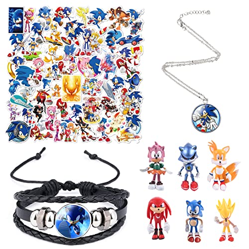 6 figuras Sonic de Sonic The Hedgehog, decoración para tartas de Sonic Birthday Party Decoration, 50 piezas Sonic Sticks, pulsera periférica animación Necklace, souvenir Cover