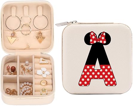 LONGXIN Cute Cartoon Mouse Gifts, Initial Travel Jewelry Case Small Jewelry Box Organizer, Personalized Gifts for Women Teen Girls, Magic Mouse Stuff, Birthday Christmas Gift Ideas, Letter A
