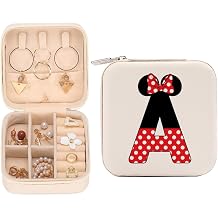 LONGXIN Cute Cartoon Mouse Gifts, Initial Travel Jewelry Case Small Jewelry Box Organizer, Personalized Gifts for Women Teen Girls, Magic Mouse Stuff, Birthday Christmas Gift Ideas, Letter A