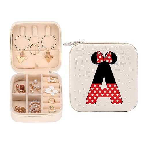 LONGXIN Cute Cartoon Mouse Gifts, Initial Travel Jewelry Case Small Jewelry Box Organizer, Personalized Gifts for Women Teen Girls, Magic Mouse Stuff, Birthday Christmas Gift Ideas, Letter A