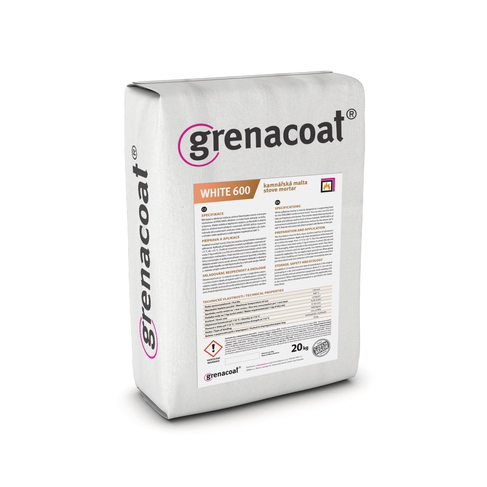 Haftmörtel Kleber Feuerungsmörtel weiß | Grenacoat White 600 | 20 kg
