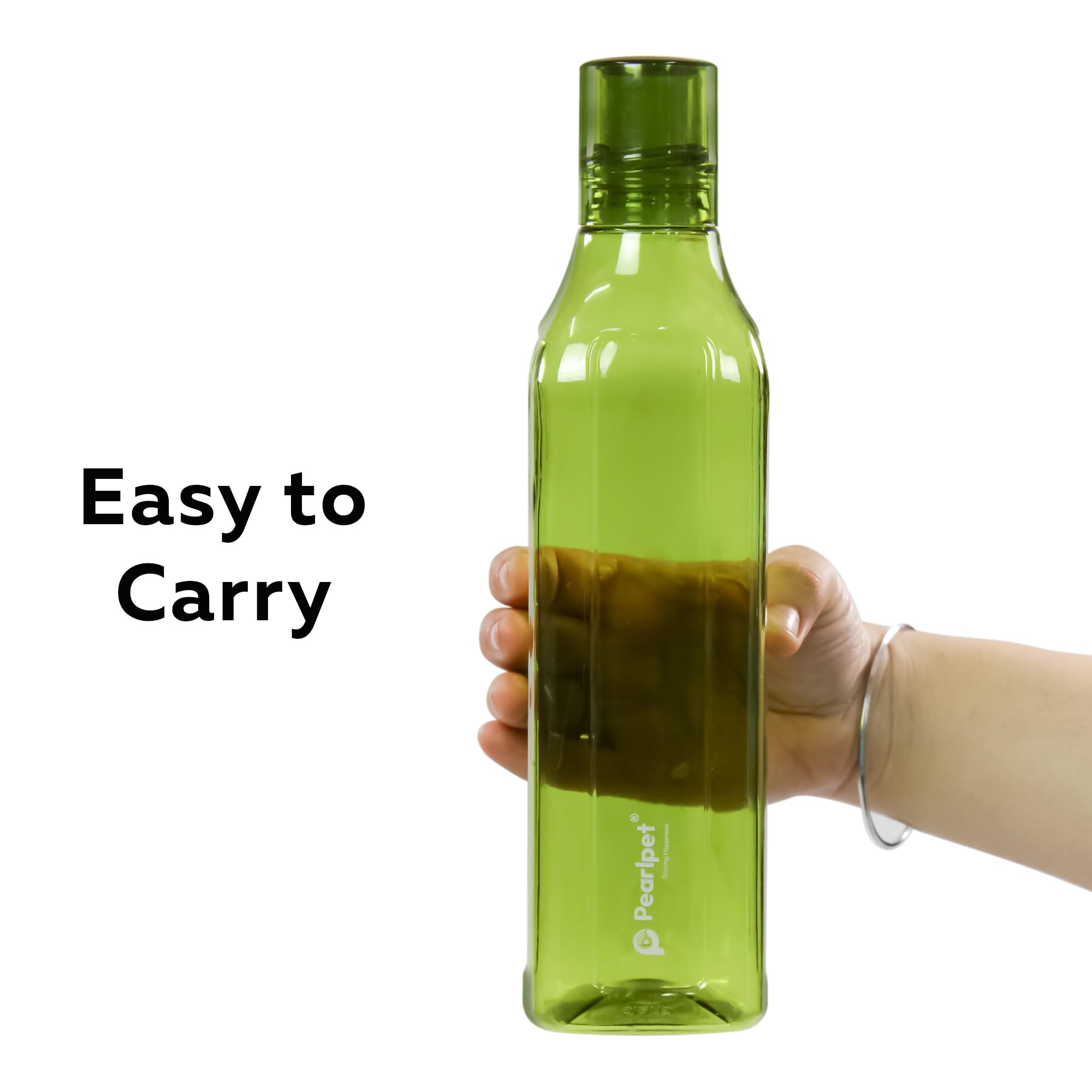 PEARLPET Kubische Wasserflasche für Zuhause, auslaufsichere Flaschen für den Kühlschrank, BPA-frei, lebensmittelecht, Kunststoff, 6 Stück, je 1000 ml, Grün