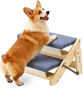 VEVOR Wood Pet Stairs, 2-Step Dog Stairs for Beds, Sofa & Cars, 110 lbs Load Capacity, Foldable Flat Design, Stable & Sturdy Cat & Dog Step Ladder for Small, Medium, Large, Older Pets