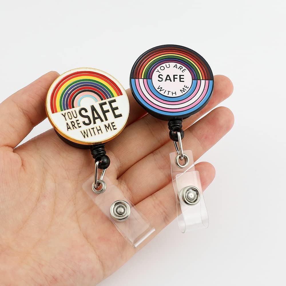 2 PCS Pride Badge Reels Holder Retractable with Clip Funny Pride LGBTQ Gay Lesbian Bisexual Transgender Supports Rainbow Rainbow Badge Holder for Lanyards Name ID Card (Style A) - Image 2
