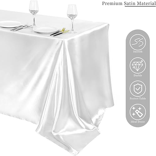 Miniatura 4 de TURSTIN Paquete de 4 manteles de satén de 102 x 58 pulgadas, mantel rectangular de seda brillante, tela suave, decoración de mesa para bodas,