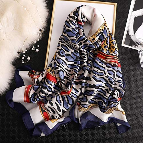 Preisvergleich Produktbild TXGLGWA Seidenschal mit Leoparden-Strandtuchdruck, weiche Schals, Damenreiseschals und Wickel, Echarpe Hijab Bandana F - 300 Navy