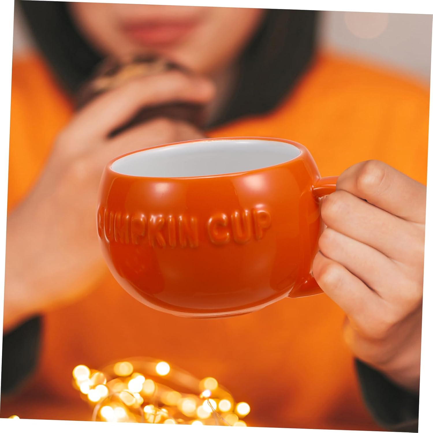 Tofficu 2 Pcs Halloween Pumpkin Cups Ceramic Oatmeal Bowls Orange Coffee Tea Mugs Small Portable 5 3 Inch Breakfast Cup, Ceramic Coffee Mugs for Fall Halloween Thanksgiving Party Home Decor