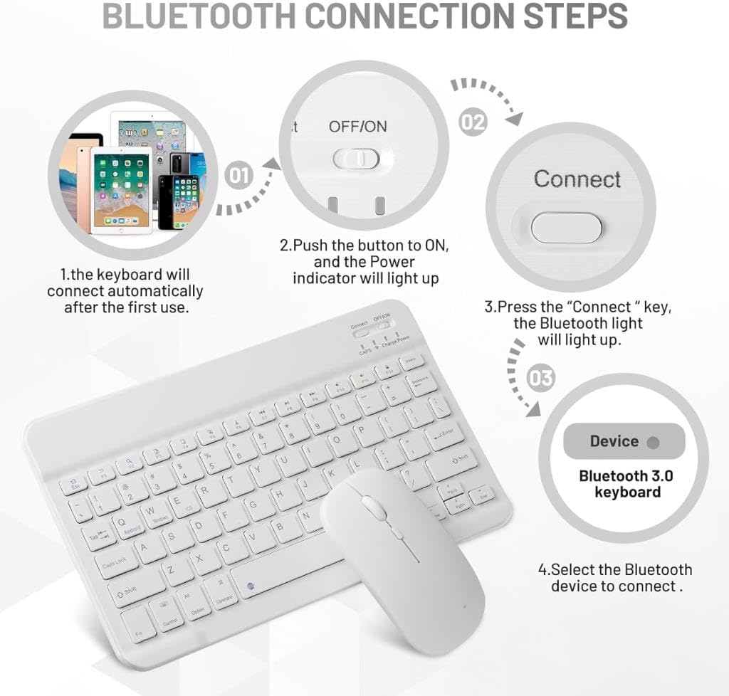 PSR Aksesuar Kablosuz Bluetooth Klavye ve Mouse Seti – Tüm Cihazlarla Uyumlu (Beyaz)
