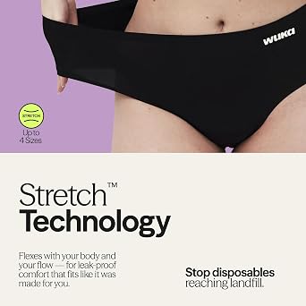 WUKA Stretch Midi Brief Period Pants Super Heavy Flow Black | Super Heavy Flow midi brief underwear with seamless stretch fit and reusable washable protection, Black