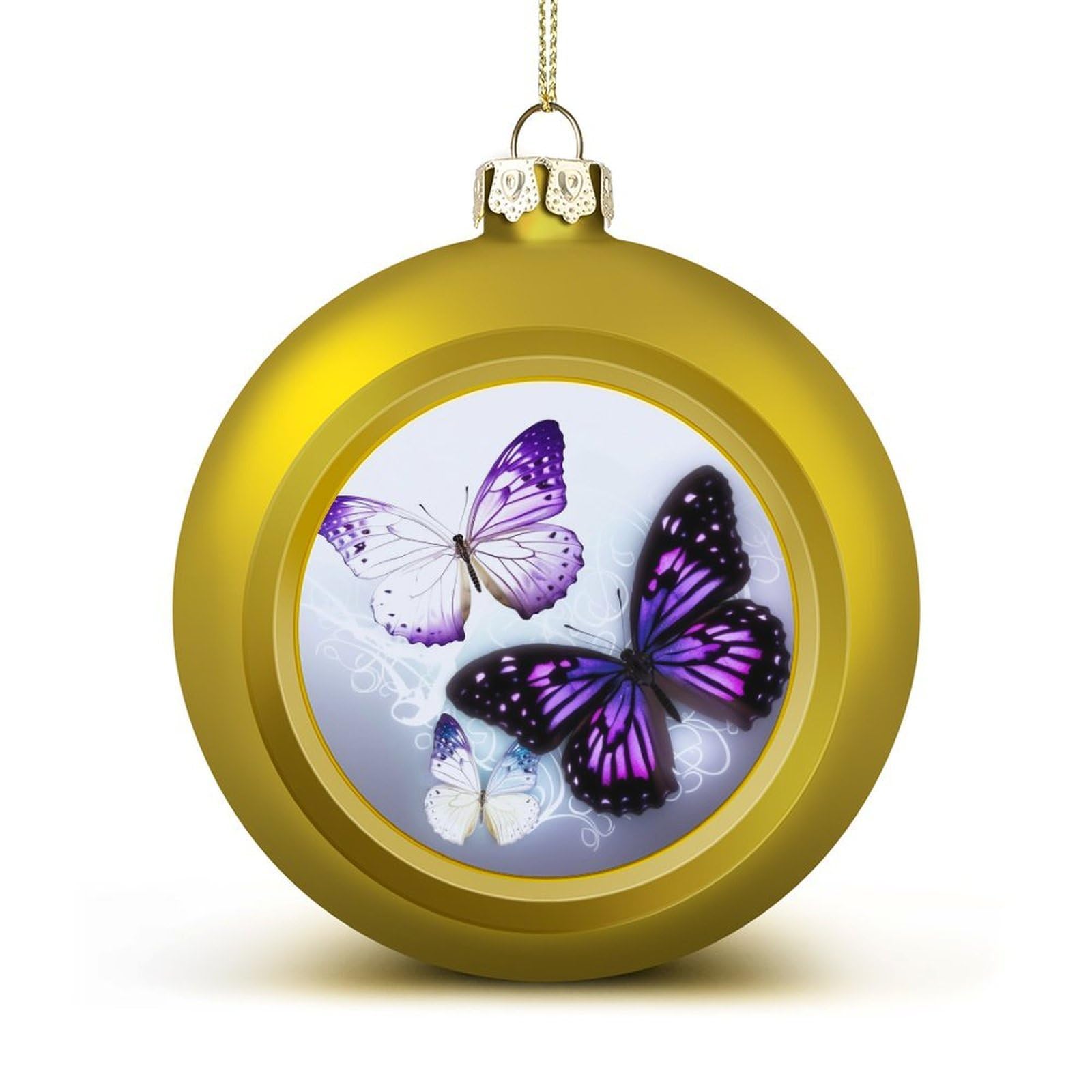 White Purple Butterflies Christmas Tree Ornaments 4CM Shatterproof Pc Plastic Balls with Lanyard Baubles Hanging Christmas Ball Ornaments for Xmas Tree Holiday Party Wedding Home Decorations